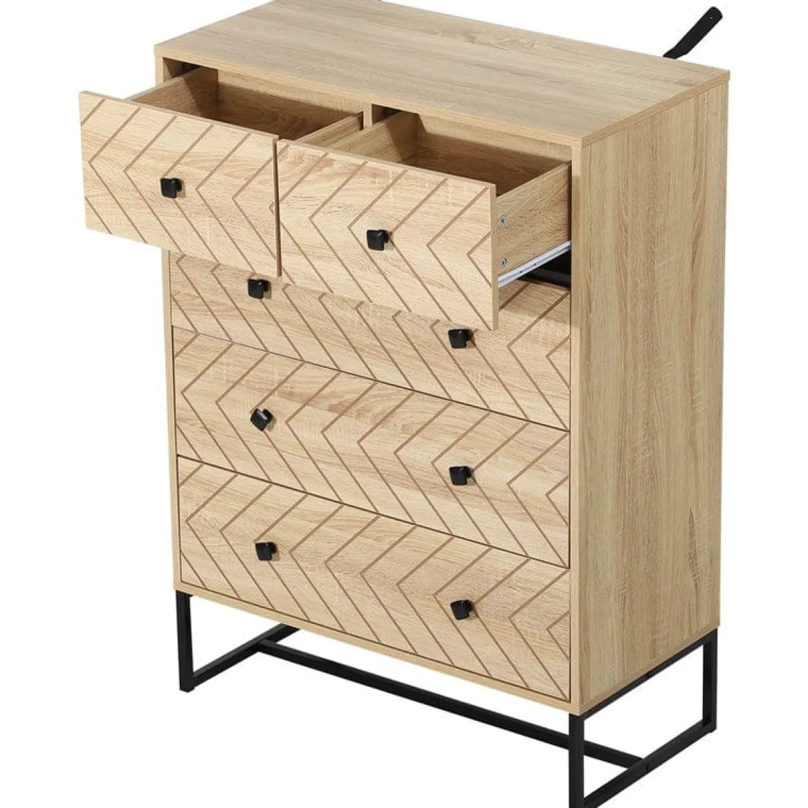 Cómoda Homcom 5 cajones diseño geométrico natural/negro 110x80x39,5 cm