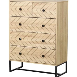 Cómoda Homcom 5 cajones diseño geométrico natural/negro 110x80x39,5 cm