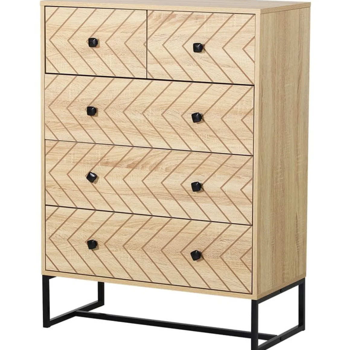 Cómoda Homcom 5 cajones diseño geométrico natural/negro 110x80x39,5 cm