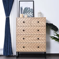 Cómoda Homcom 5 cajones diseño geométrico natural/negro 110x80x39,5 cm