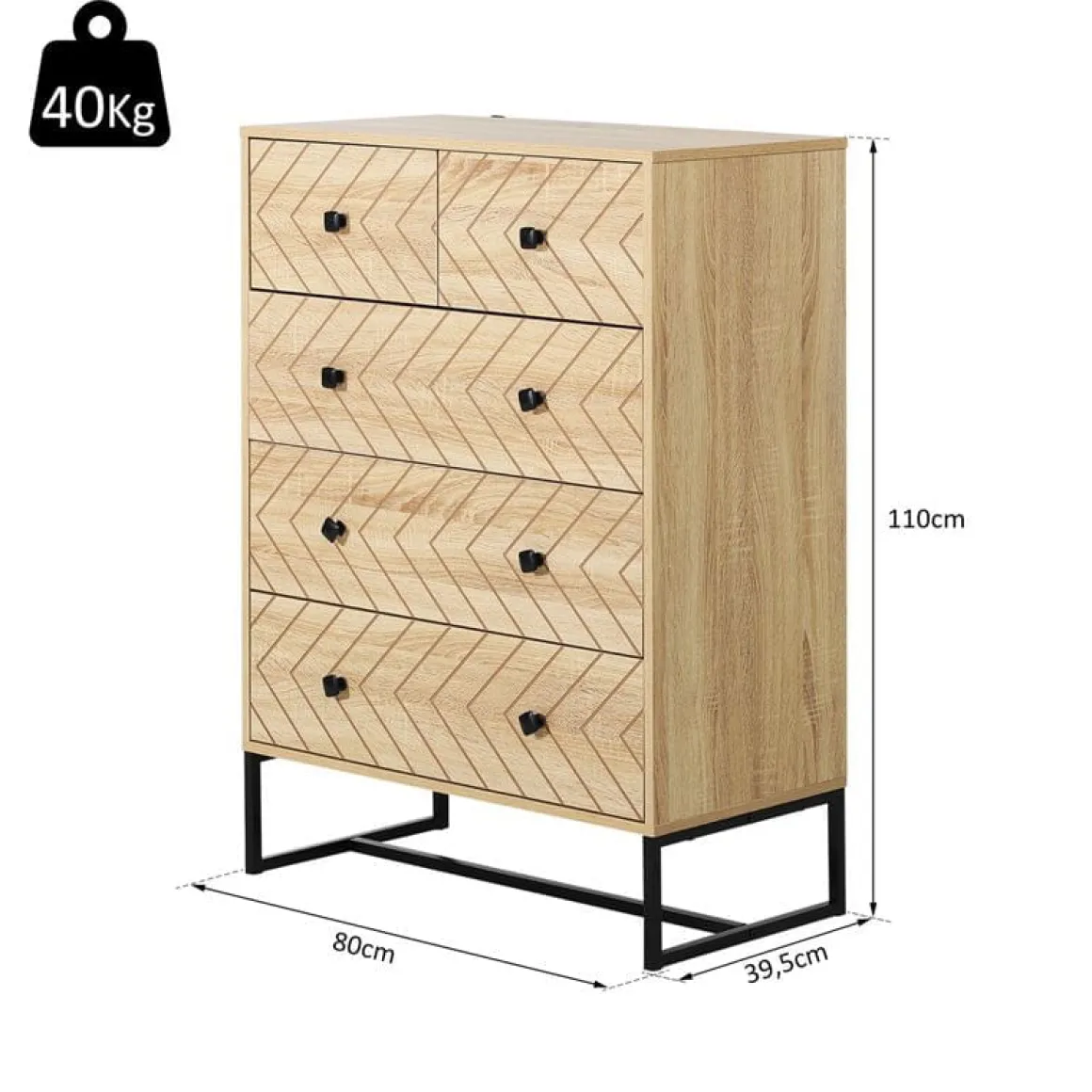Cómoda Homcom 5 cajones diseño geométrico natural/negro 110x80x39,5 cm