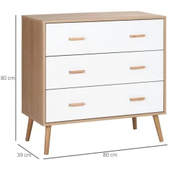 Cómoda Homcom 3 cajones natural/blanco 80x80x39 cm