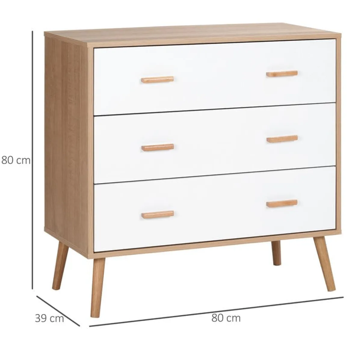 Cómoda Homcom 3 cajones natural/blanco 80x80x39 cm