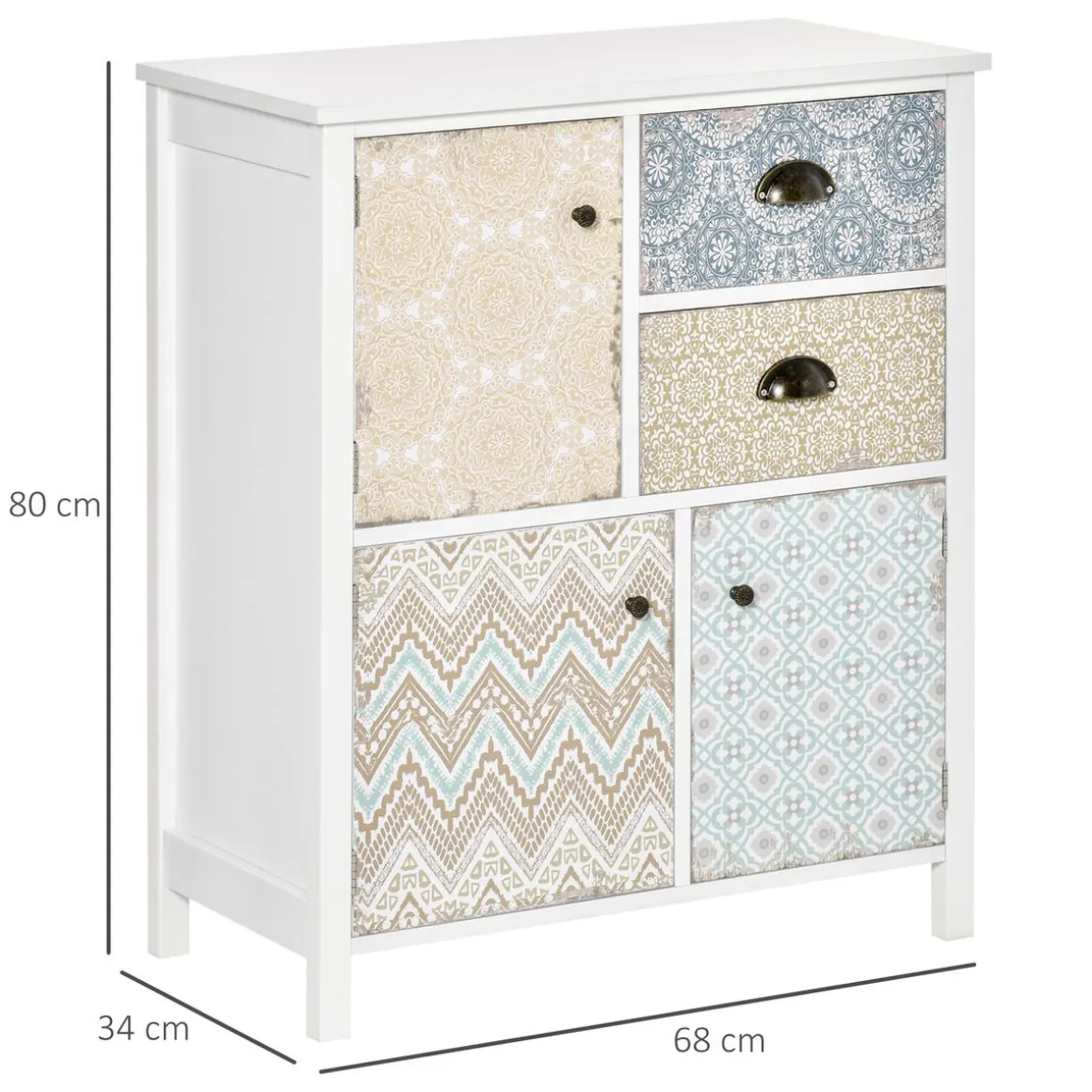 Cómoda Hortensia Homcom 2 cajones + 3 armarios blanco 80x68x34 cm