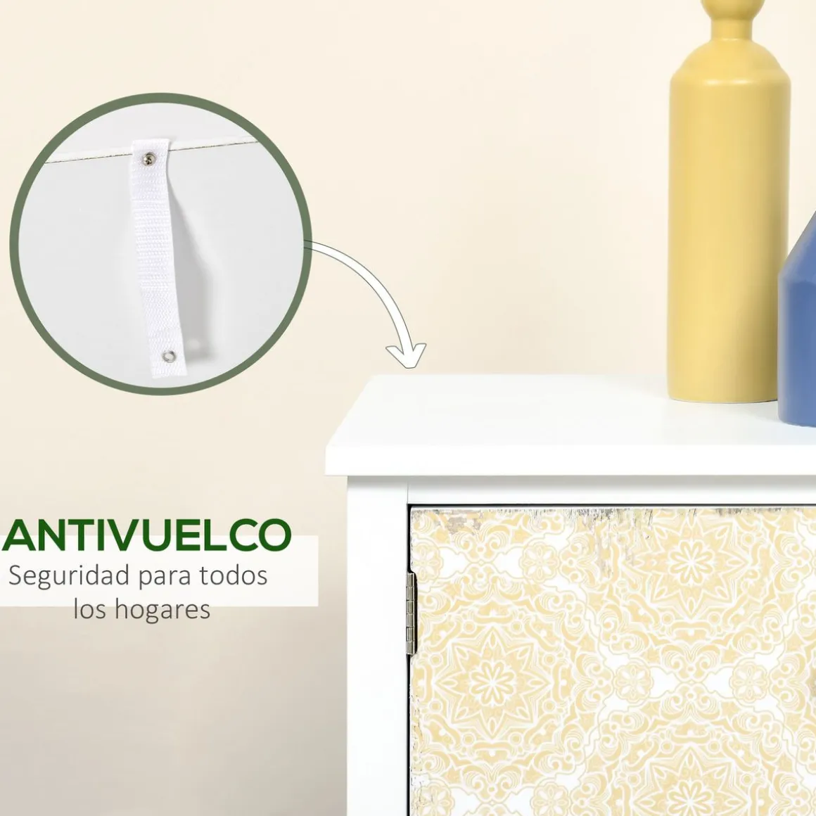 Cómoda Hortensia Homcom 2 cajones + 3 armarios blanco 80x68x34 cm