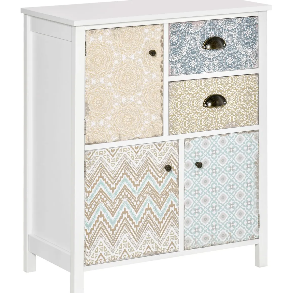 Cómoda Hortensia Homcom 2 cajones + 3 armarios blanco 80x68x34 cm