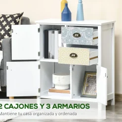 Cómoda Hortensia Homcom 2 cajones + 3 armarios blanco 80x68x34 cm
