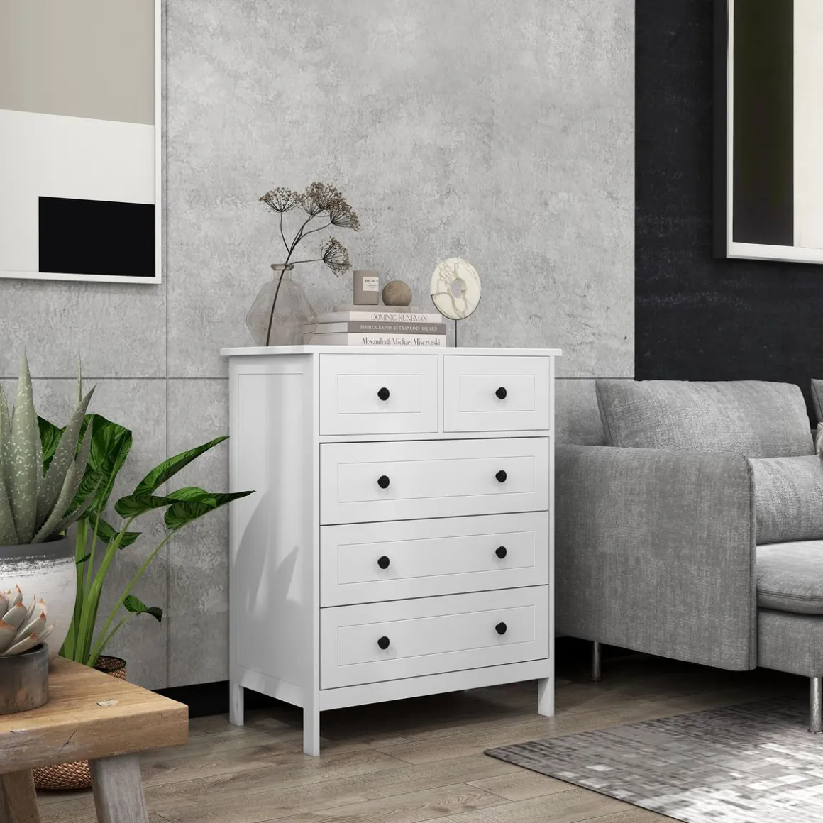Cómoda Kalue Homcom 5 cajones blanco 91x74x40 cm
