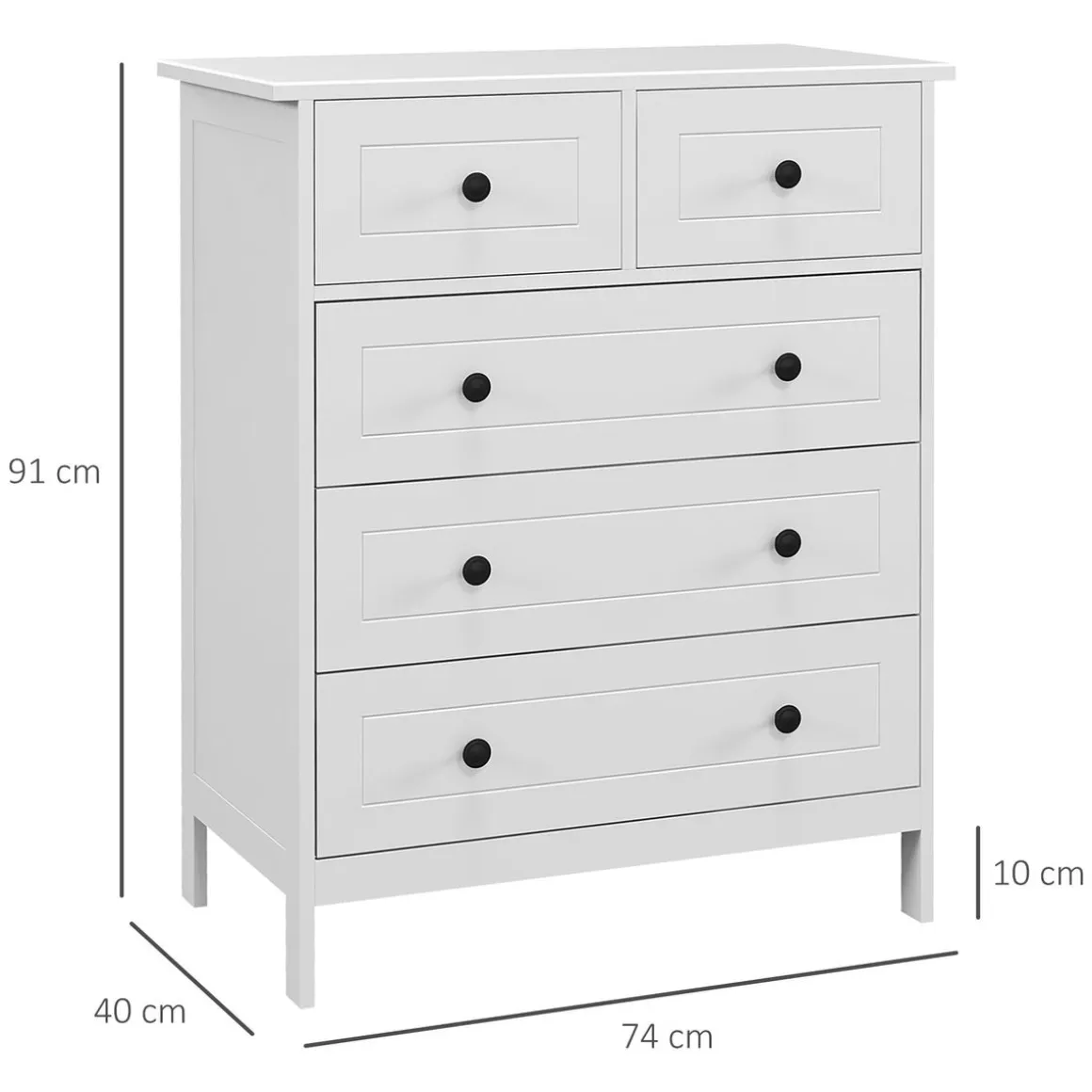 Cómoda Kalue Homcom 5 cajones blanco 91x74x40 cm