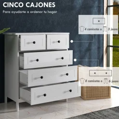 Cómoda Kalue Homcom 5 cajones blanco 91x74x40 cm