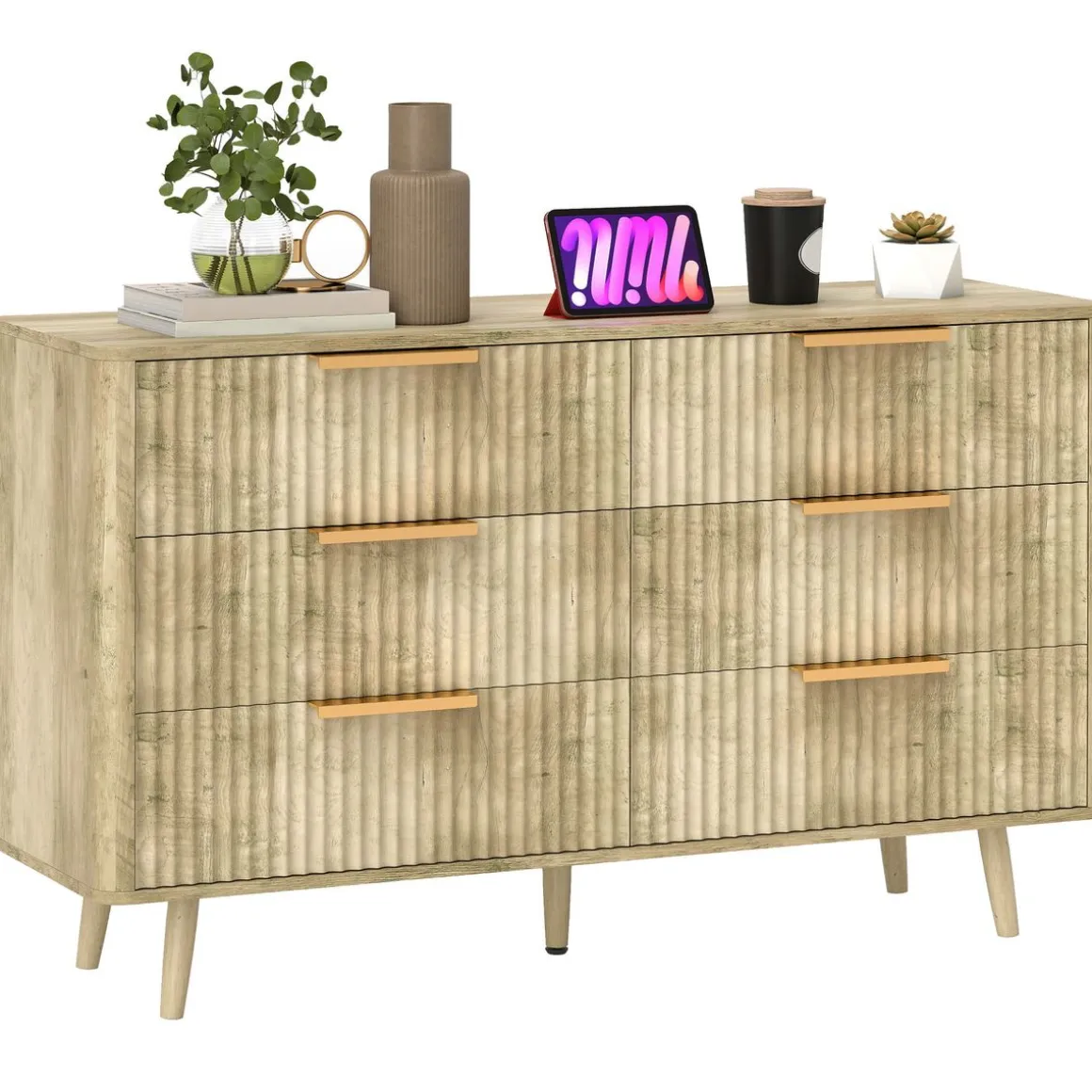 Cómoda Kira Homcom 6 cajones con tiradores roble 62x105x35 cm