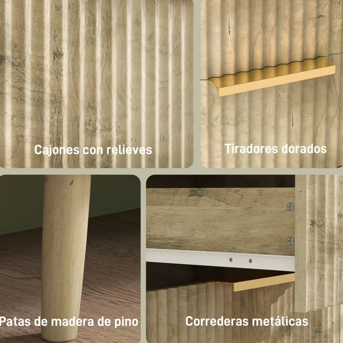 Cómoda Kira Homcom 6 cajones con tiradores roble 62x105x35 cm