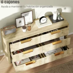 Cómoda Kira Homcom 6 cajones con tiradores roble 62x105x35 cm