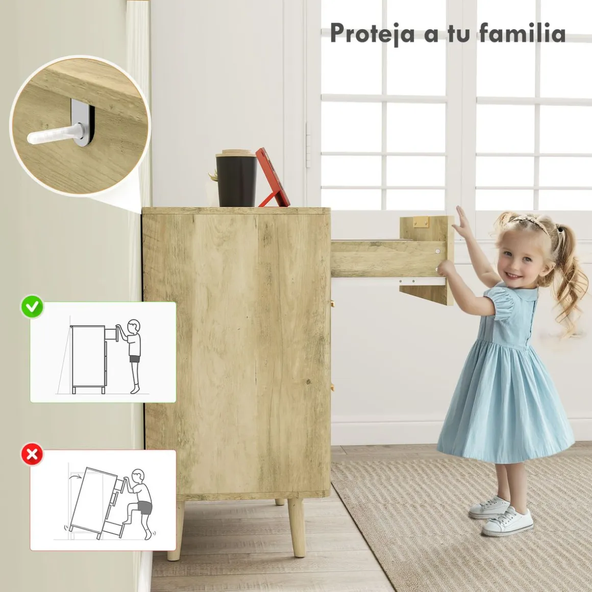 Cómoda Kira Homcom 6 cajones con tiradores roble 62x105x35 cm