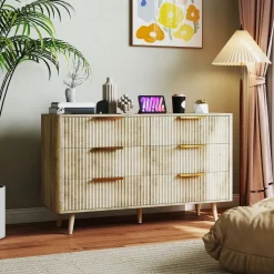 Cómoda Kira Homcom 6 cajones con tiradores roble 62x105x35 cm