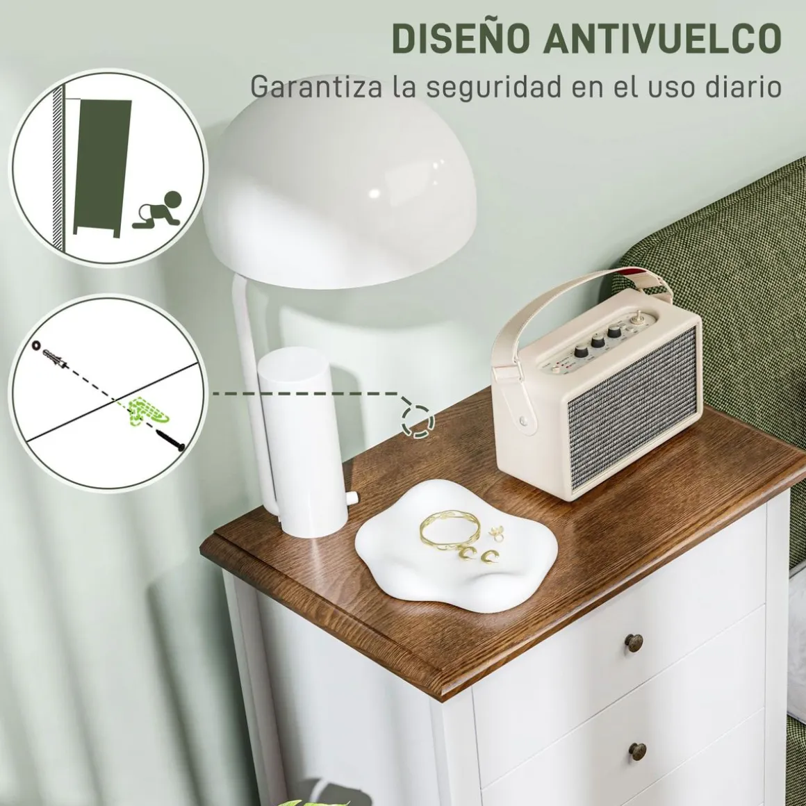 Cómoda Kiwita Homcom 4 cajones blanco 98,5x60x40 cm