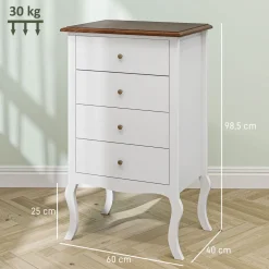 Cómoda Kiwita Homcom 4 cajones blanco 98,5x60x40 cm
