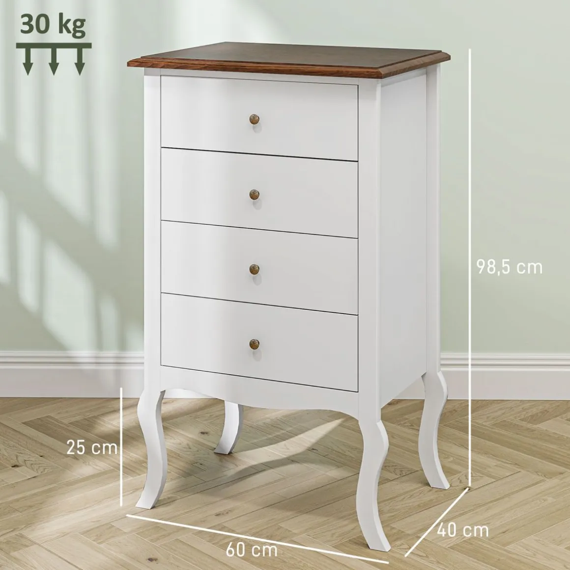 Cómoda Kiwita Homcom 4 cajones blanco 98,5x60x40 cm