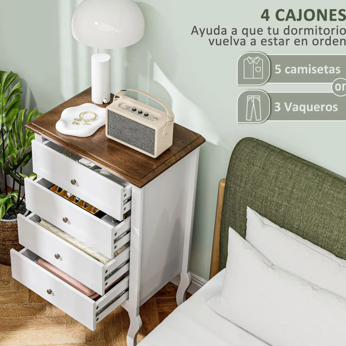 Cómoda Kiwita Homcom 4 cajones blanco 98,5x60x40 cm