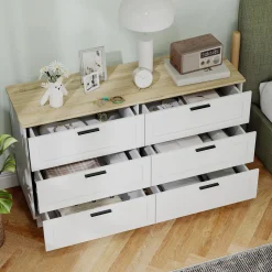 Cómoda Lilo Homcom 6 cajones con tiradores blanco/natural 71x120x38 cm