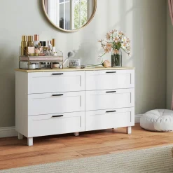 Cómoda Lilo Homcom 6 cajones con tiradores blanco/natural 71x120x38 cm