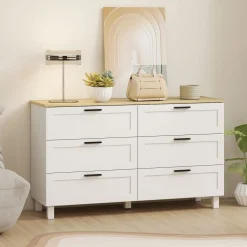 Cómoda Lilo Homcom 6 cajones con tiradores blanco/natural 71x120x38 cm