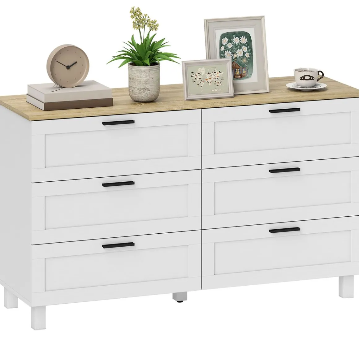 Cómoda Lilo Homcom 6 cajones con tiradores blanco/natural 71x120x38 cm