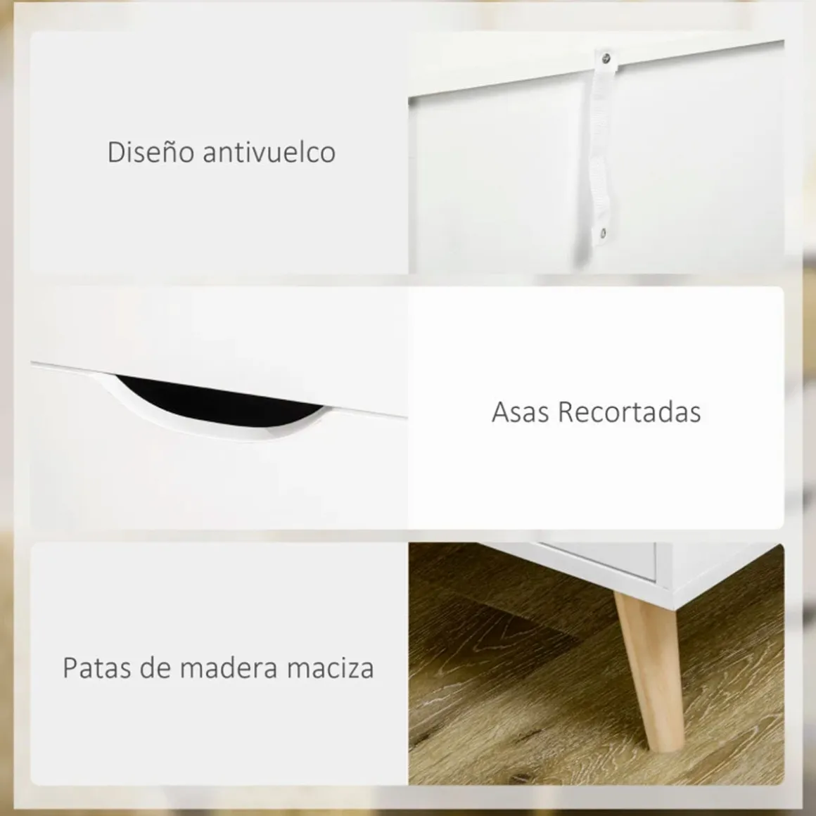 Cómoda Lisa Homcom 5 cajones diseño minimalista natural/blanco 77,5x60x40 cm
