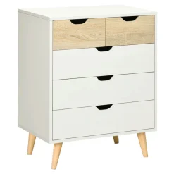 Cómoda Lisa Homcom 5 cajones diseño minimalista natural/blanco 77,5x60x40 cm