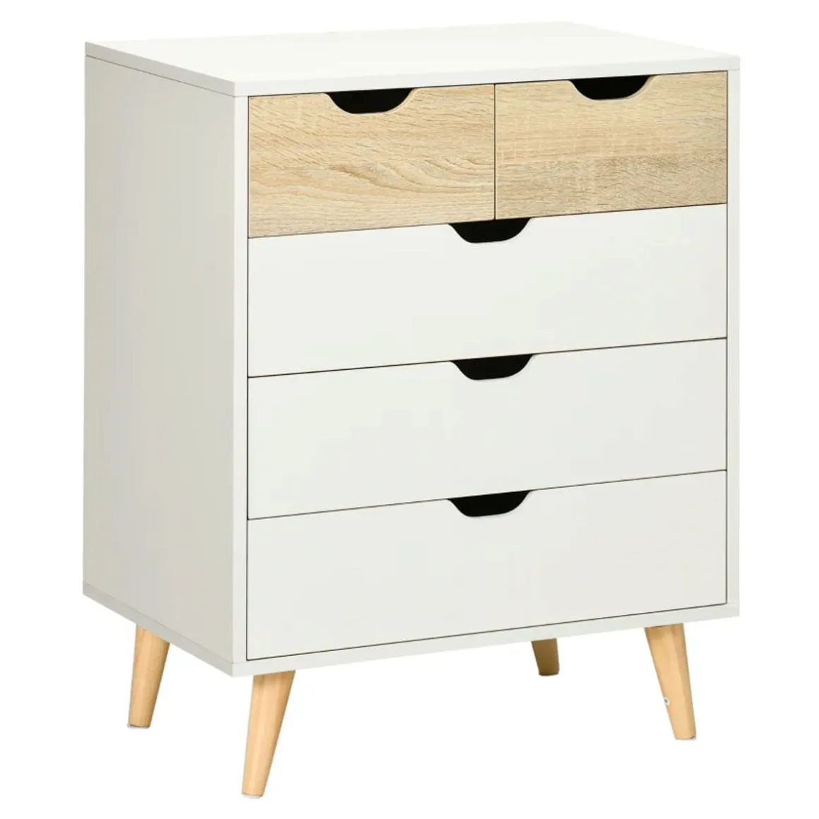 Cómoda Lisa Homcom 5 cajones diseño minimalista natural/blanco 77,5x60x40 cm