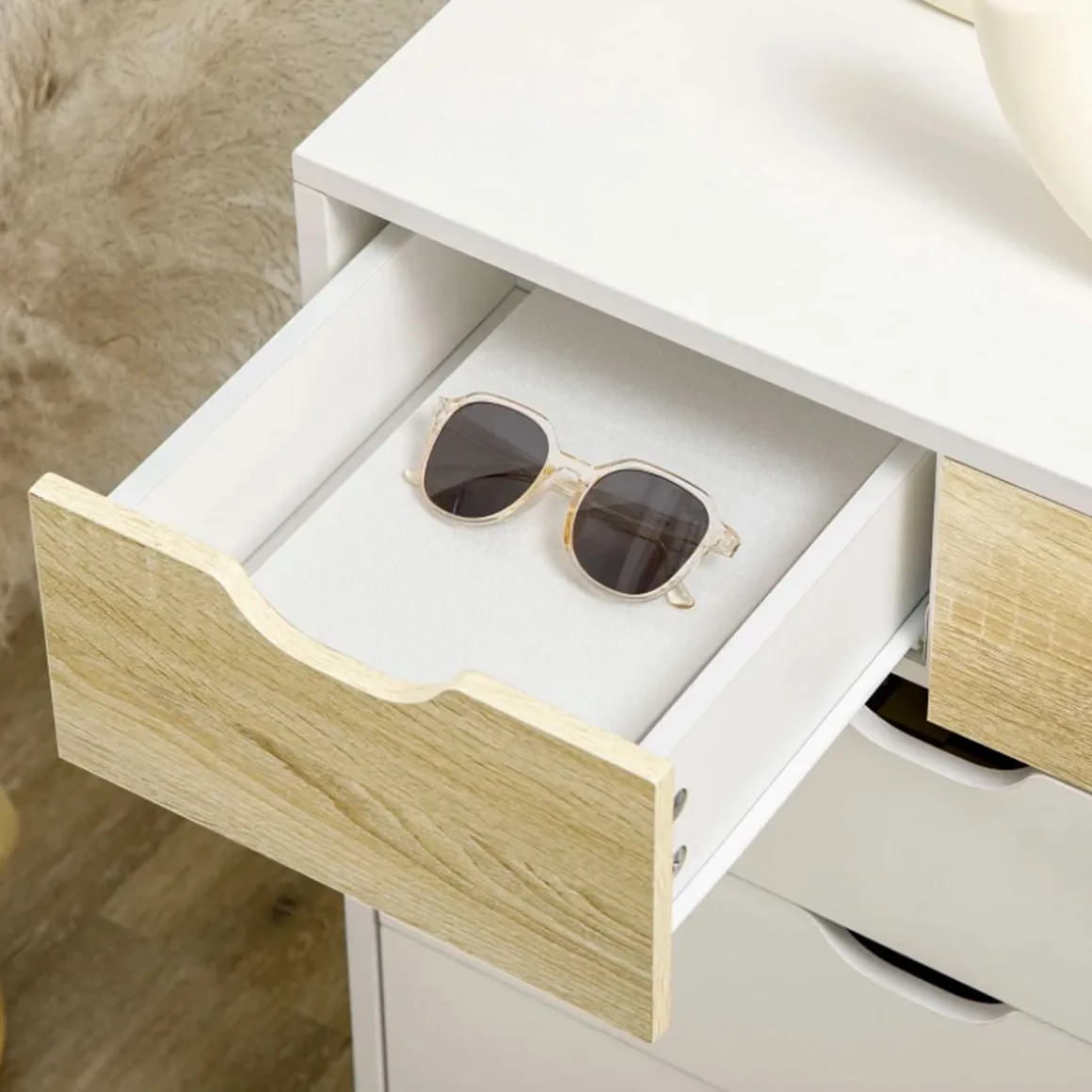 Cómoda Lisa Homcom 5 cajones diseño minimalista natural/blanco 77,5x60x40 cm