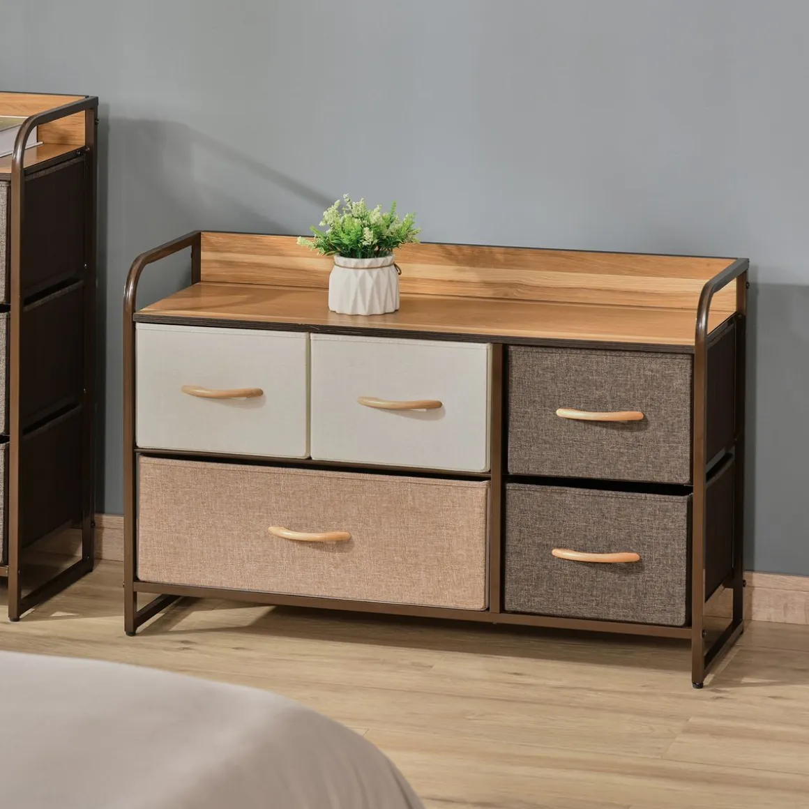 Cómoda Mehi Homcom 5 cajones de tela plegables marrón/beige 58x87,5x29 cm