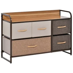 Cómoda Mehi Homcom 5 cajones de tela plegables marrón/beige 58x87,5x29 cm