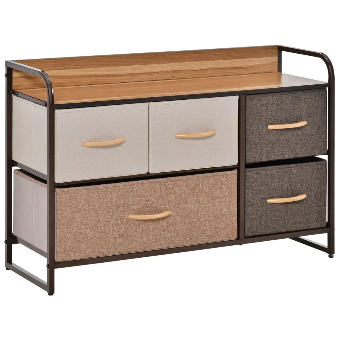 Cómoda Mehi Homcom 5 cajones de tela plegables marrón/beige 58x87,5x29 cm
