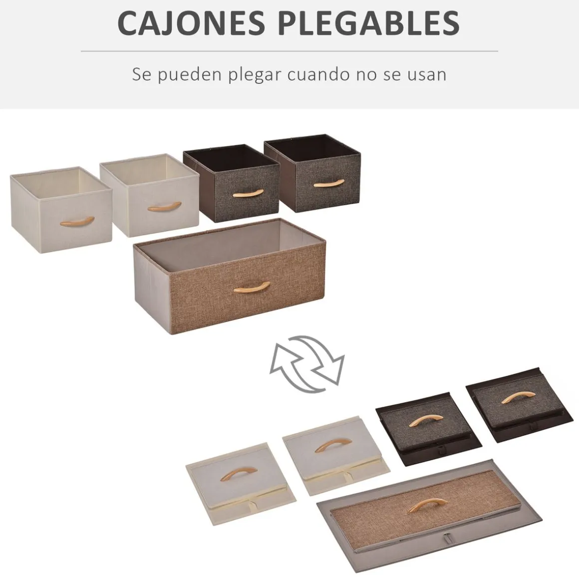 Cómoda Mehi Homcom 5 cajones de tela plegables marrón/beige 58x87,5x29 cm