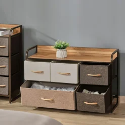 Cómoda Mehi Homcom 5 cajones de tela plegables marrón/beige 58x87,5x29 cm