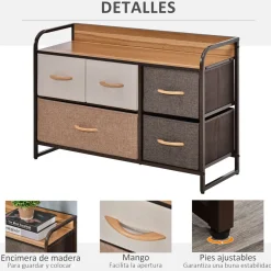 Cómoda Mehi Homcom 5 cajones de tela plegables marrón/beige 58x87,5x29 cm