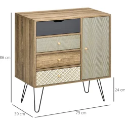 Cómoda Milla Homcom 4 cajones + armario marrón 86x79x39 cm