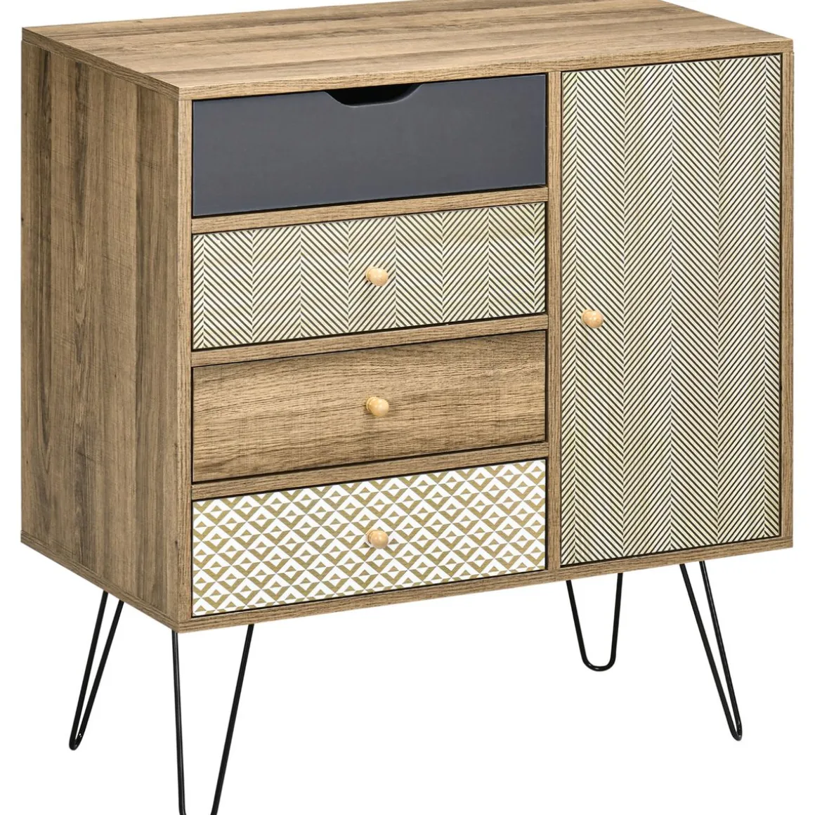 Cómoda Milla Homcom 4 cajones + armario marrón 86x79x39 cm