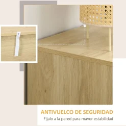 Cómoda Nassau Homcom 4 cajones estilo cannage natural 88,5x60x38 cm