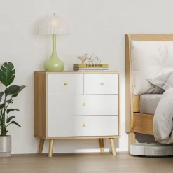 Cómoda Ónix Homcom 4 cajones blanco/natural 65x60x35 cm