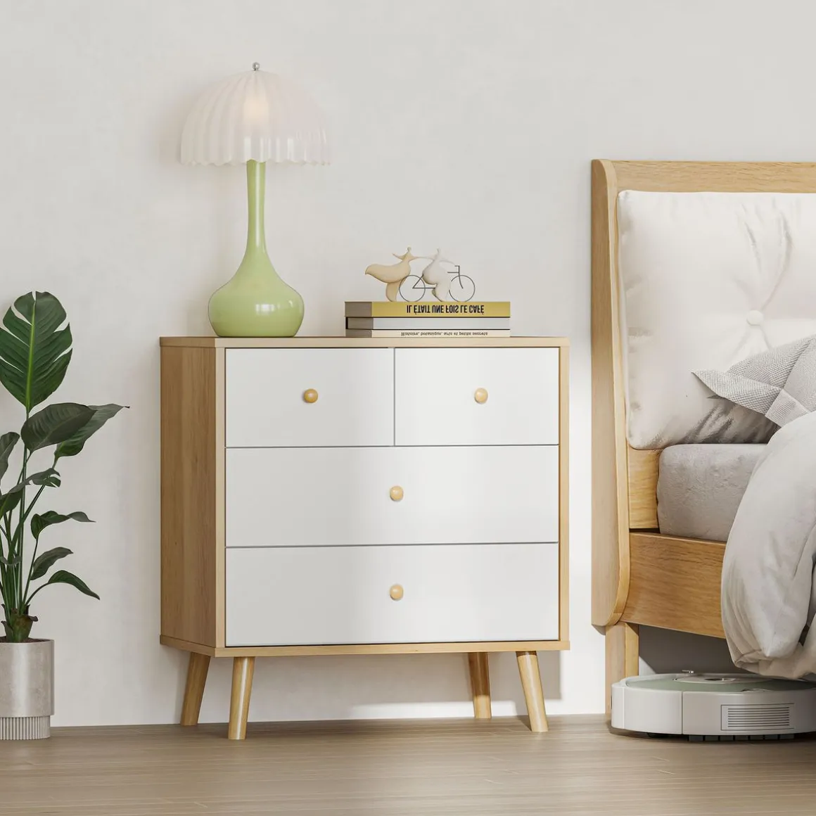Cómoda Ónix Homcom 4 cajones blanco/natural 65x60x35 cm
