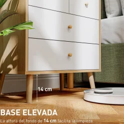 Cómoda Ónix Homcom 4 cajones blanco/natural 65x60x35 cm