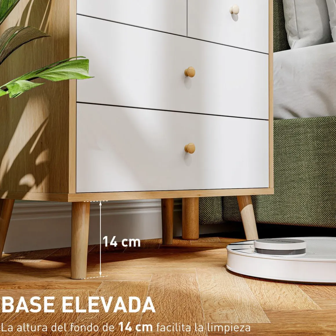 Cómoda Ónix Homcom 4 cajones blanco/natural 65x60x35 cm
