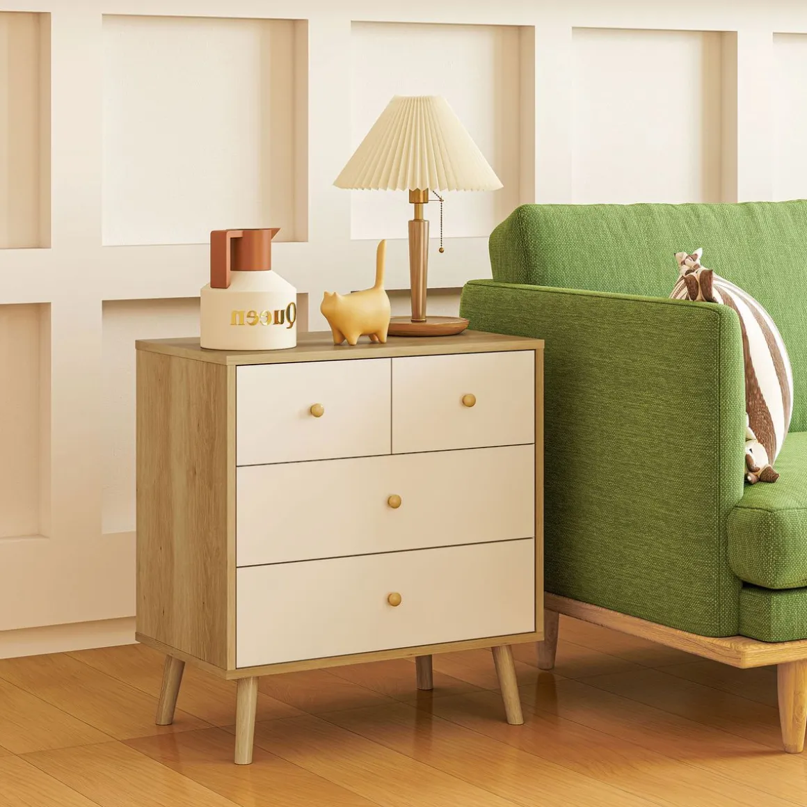 Cómoda Ónix Homcom 4 cajones blanco/natural 65x60x35 cm