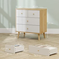 Cómoda Ónix Homcom 4 cajones blanco/natural 65x60x35 cm