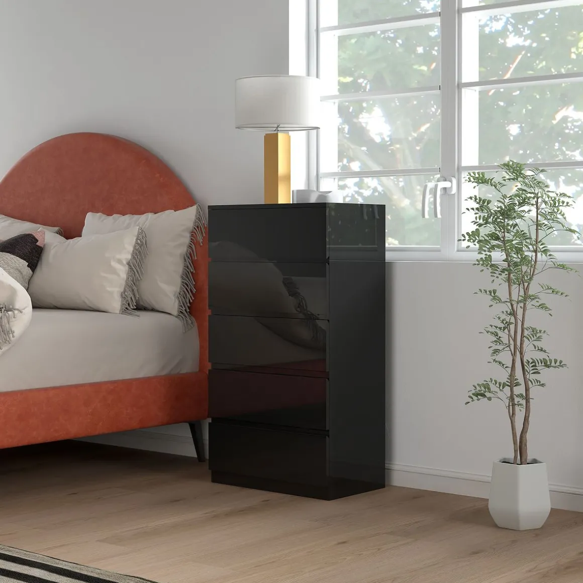 Cómoda Noche Homcom 5 cajones negro 100x55x34 cm