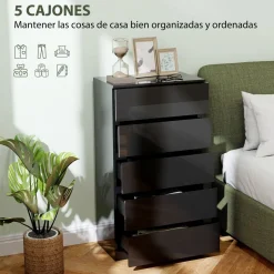 Cómoda Noche Homcom 5 cajones negro 100x55x34 cm