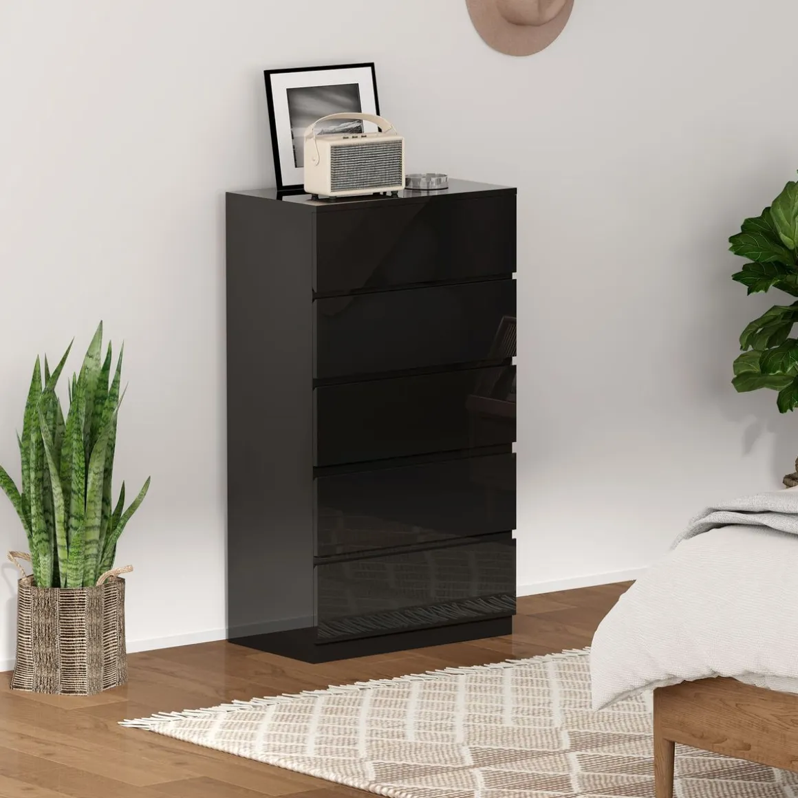 Cómoda Noche Homcom 5 cajones negro 100x55x34 cm