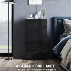 Cómoda Noche Homcom 5 cajones negro 100x55x34 cm